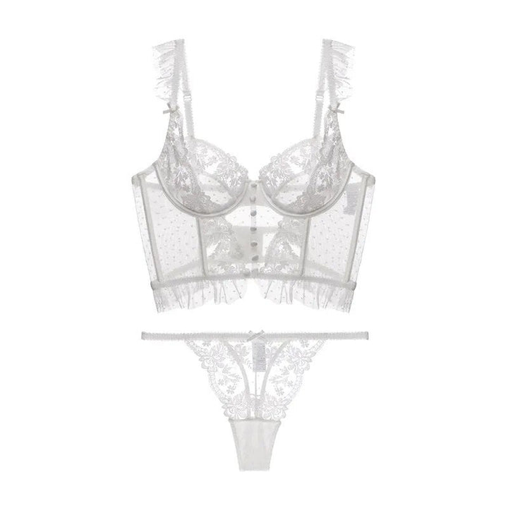 Komplet bielizny z biustonoszem typu bustier i  haftem florystycznym