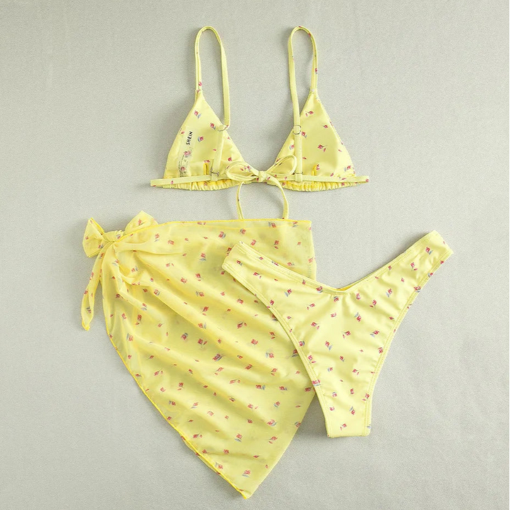 3-częściowy zestaw bikini w kwiatki