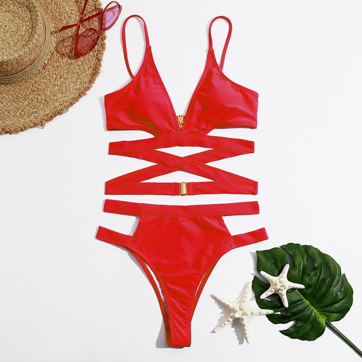Dwuczęściowy strój kąpielowy bikini z paskami