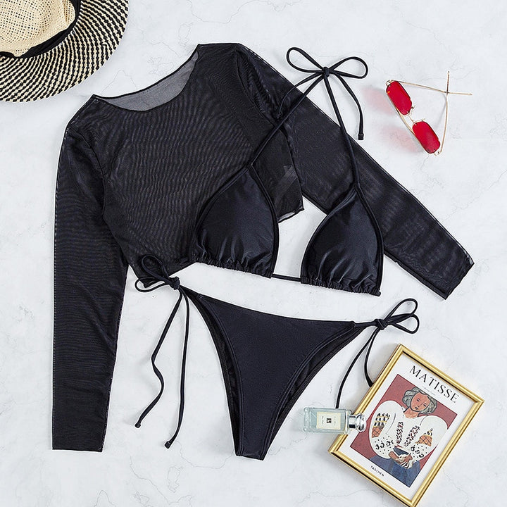 Kostium bikini z siateczkowym topem